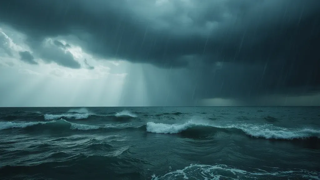 Rain falling over the ocean